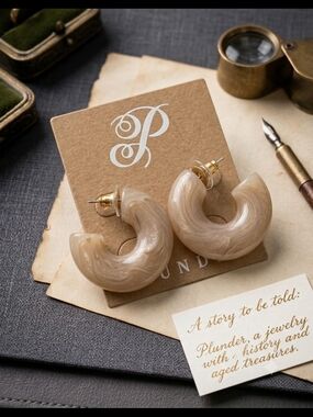 Plunder Marbled Cream Hoop Earrings